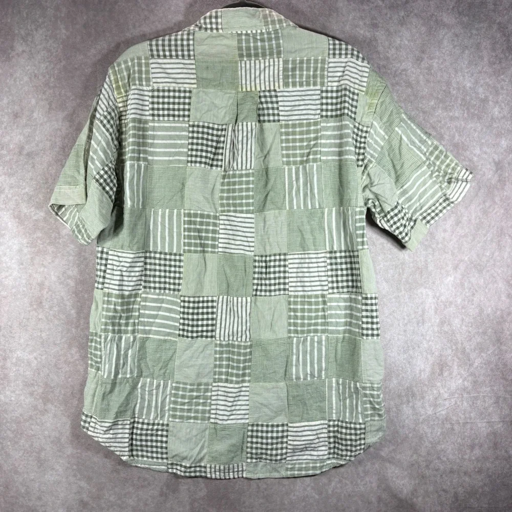 Brooks Brothers Sport Shirt Mens M Green Patchwork Button Up Short Sleeve Cotton